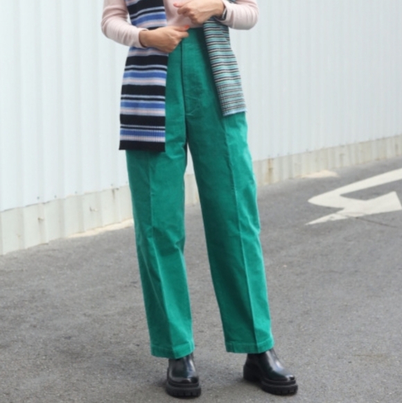 NWT Marni x Uniqlo Green Pleated Corduroy Pants Size XS - Picture 3 of 10